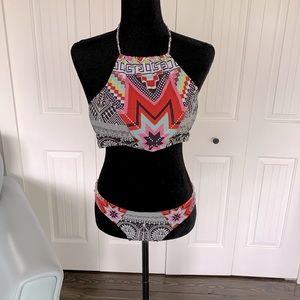 Poo chai black multi colour swimsuit set